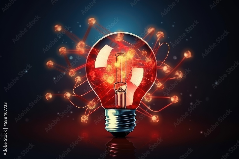 red light bulb glowing in the dark. Generative AI