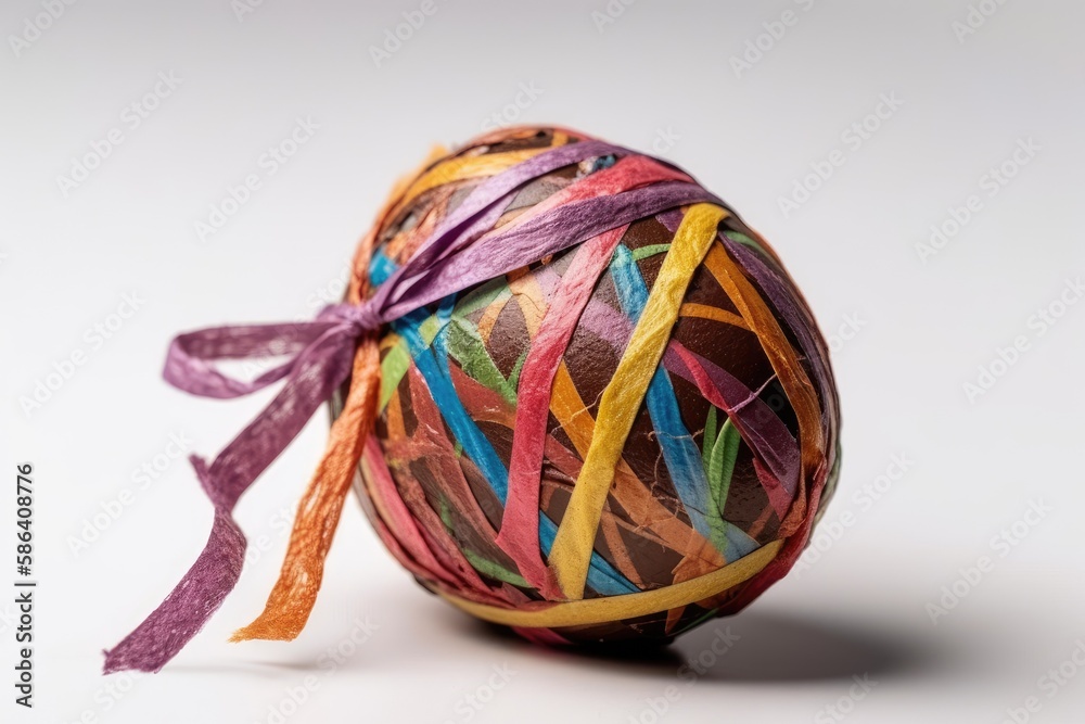 colorful ball of yarn with a ribbon tied around it. Generative AI