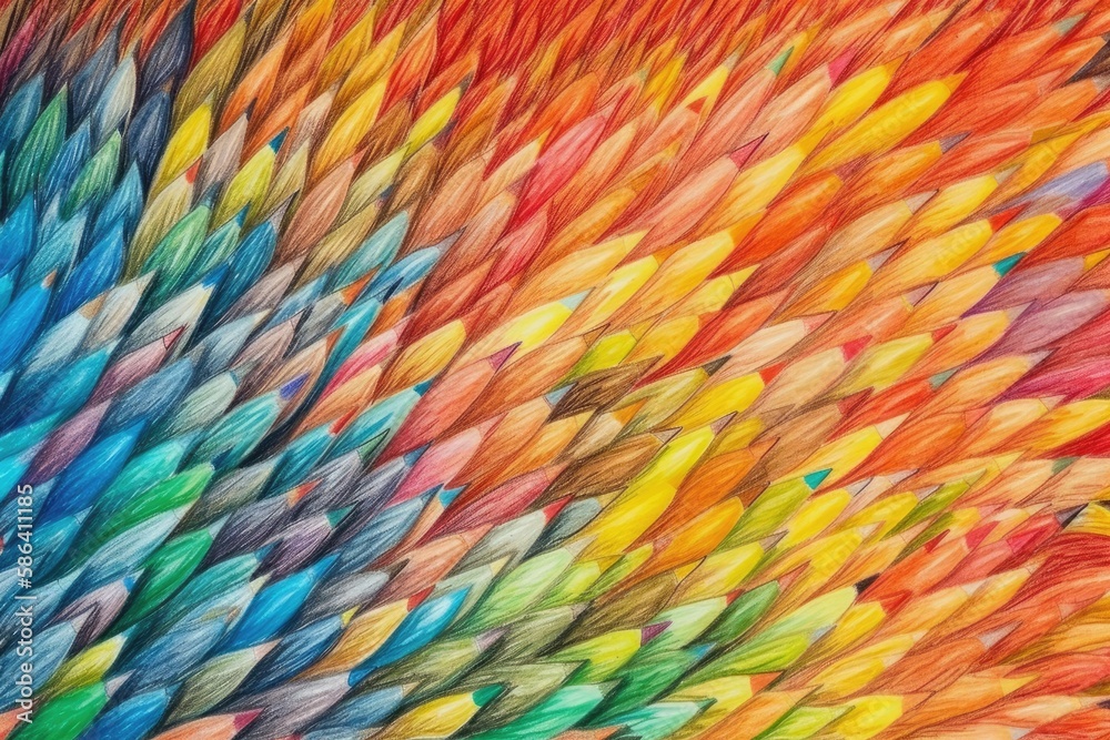 vibrant background made up of an array of colorful pencils. Generative AI