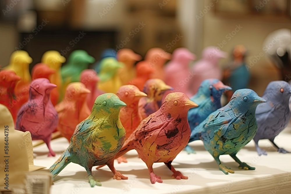 colorful birds perched on a table. Generative AI