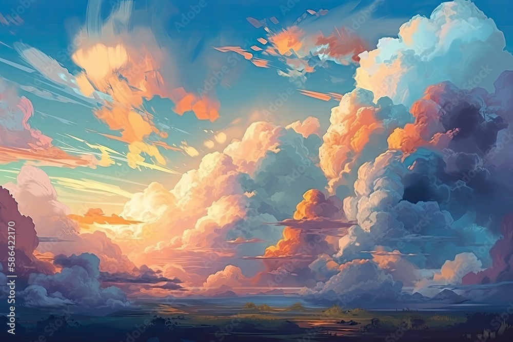 beautiful sunset with clouds in the sky. Generative AI