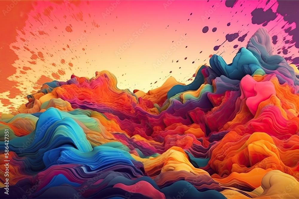 vibrant mountain landscape with a colorful sky. Generative AI