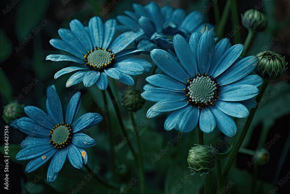 beautiful arrangement of blue flowers with fresh green stems. Generative AI