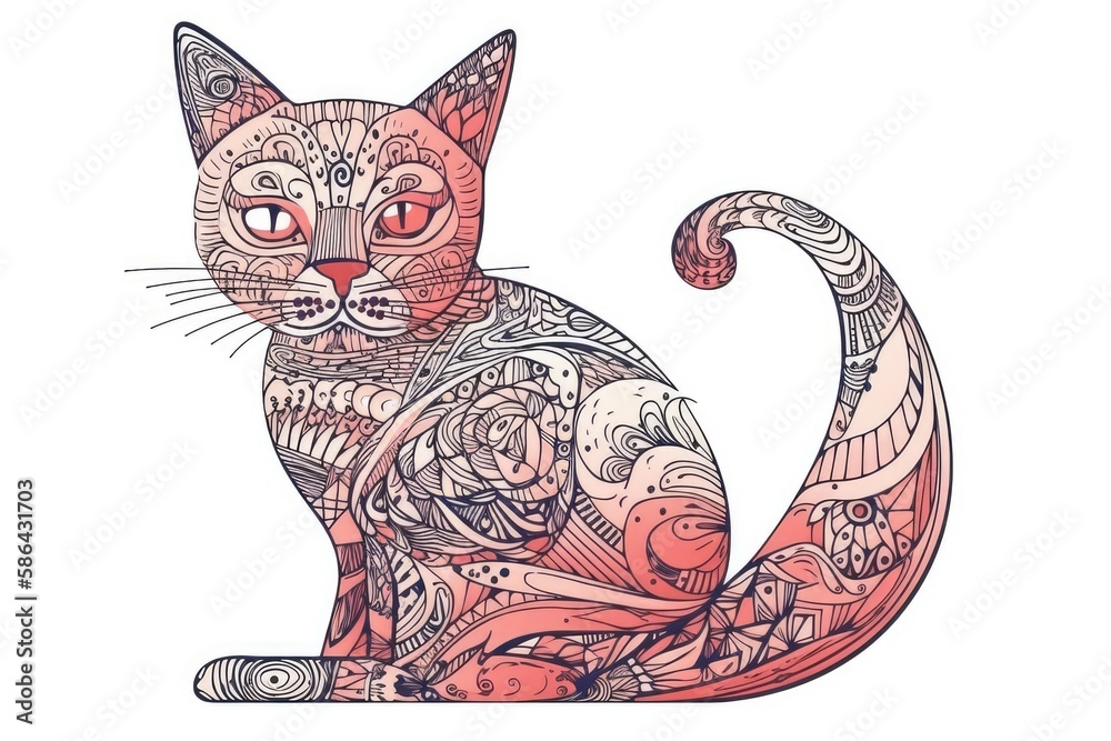 stylized cat with intricate patterns and designs. Generative AI