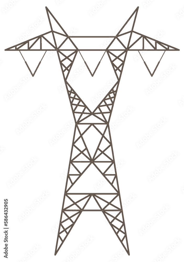 High voltage electric pylon on white background