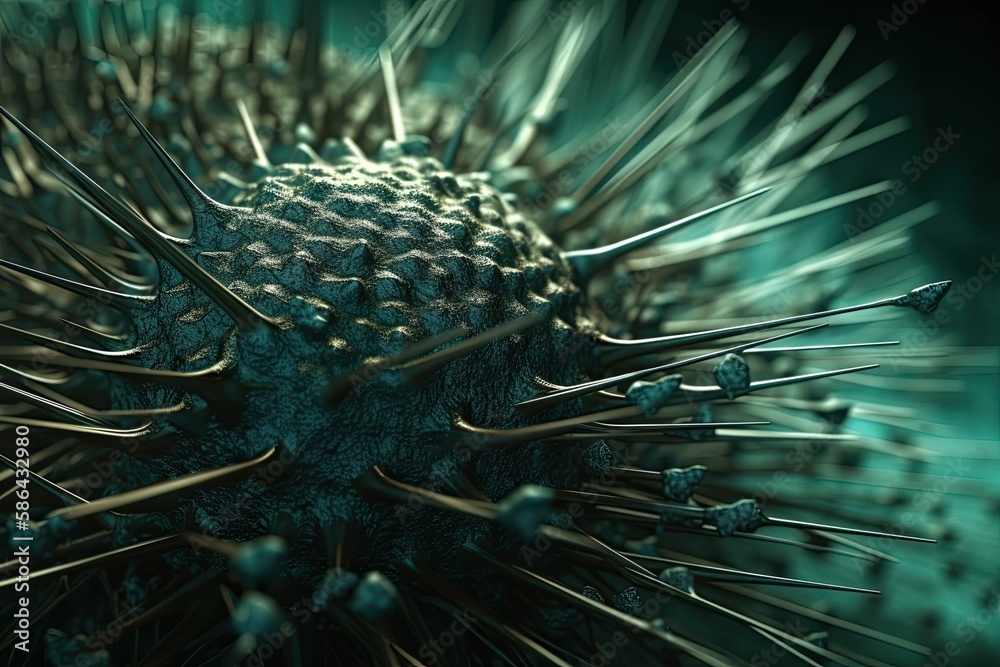 close-up view of a spiky green plant. Generative AI