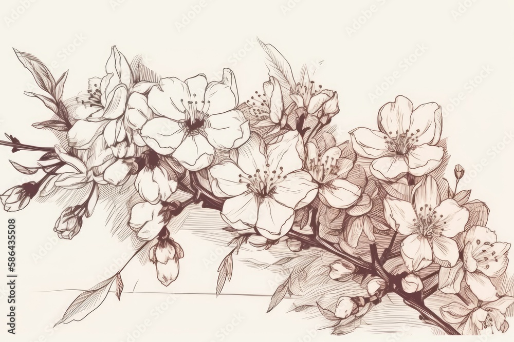 beautiful bouquet of flowers drawn in pencil. Generative AI