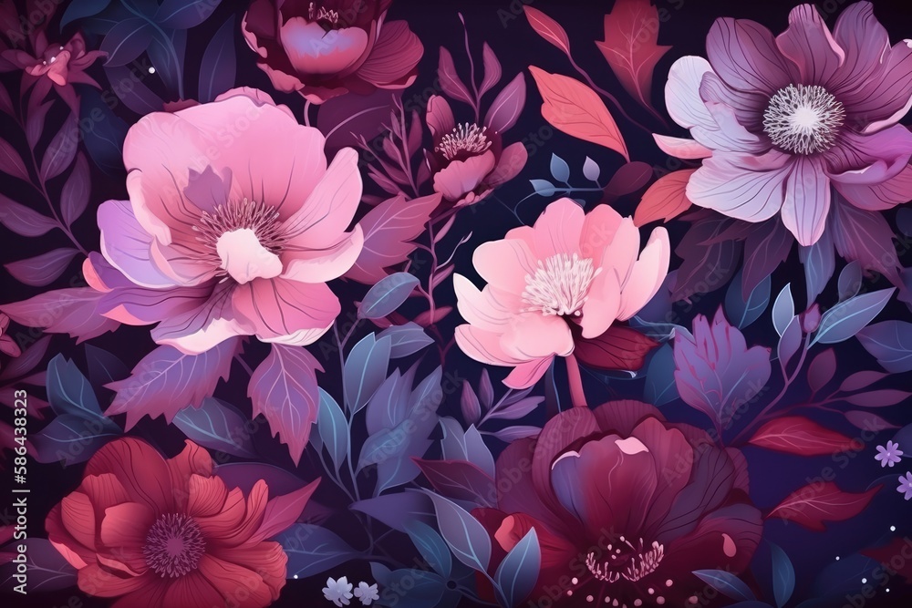 colorful flowers arranged on a wall. Generative AI