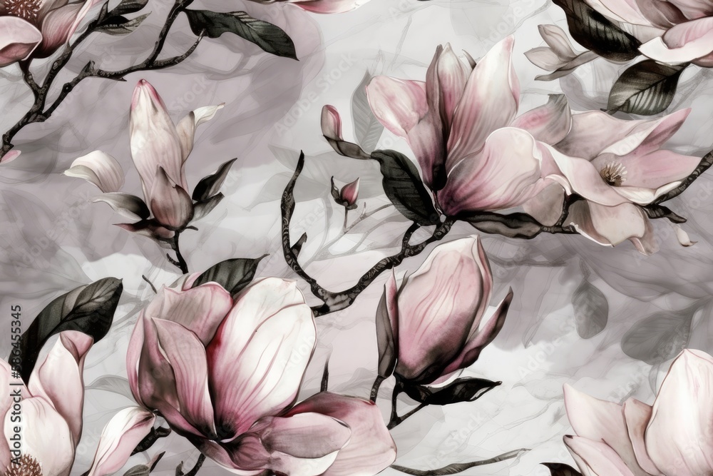 pink flowers on a white background. Generative AI