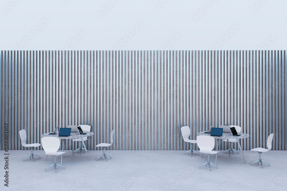 Contemporary light metal wall office design. 3D Rendering.