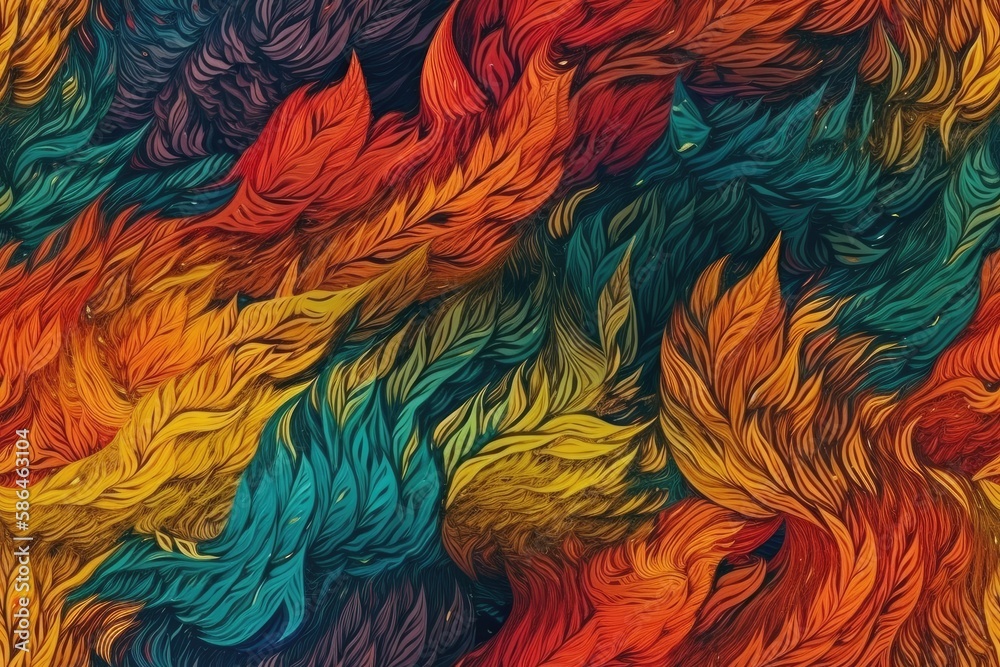 multicolored leaves on black background. Generative AI