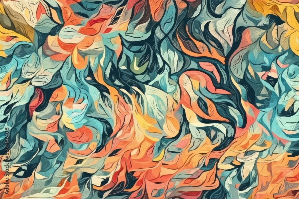 an abstract painting with vibrant colors and various shapes. Generative AI