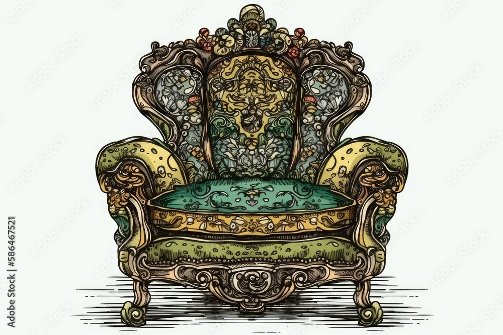 decorative green chair with intricate details. Generative AI