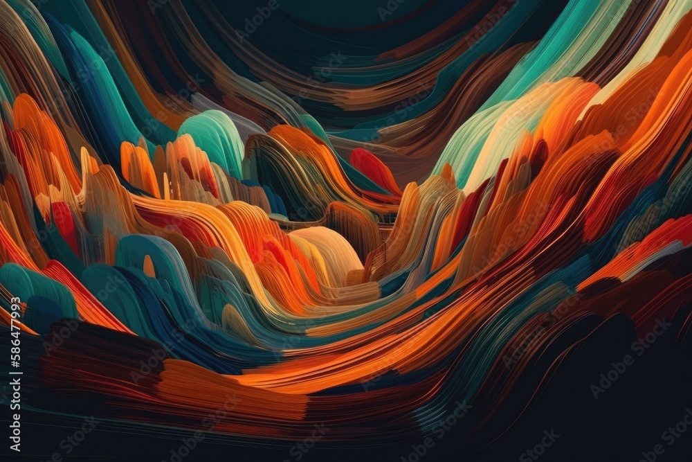 an abstract painting with vibrant colors against a dark backdrop. Generative AI