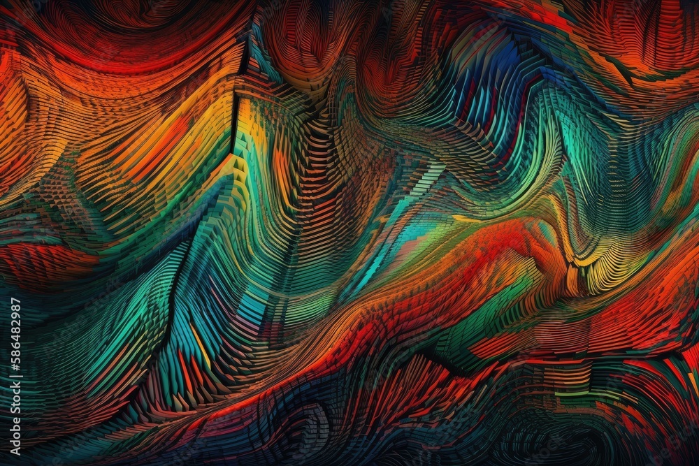 vibrant abstract painting with flowing lines and bright colors. Generative AI