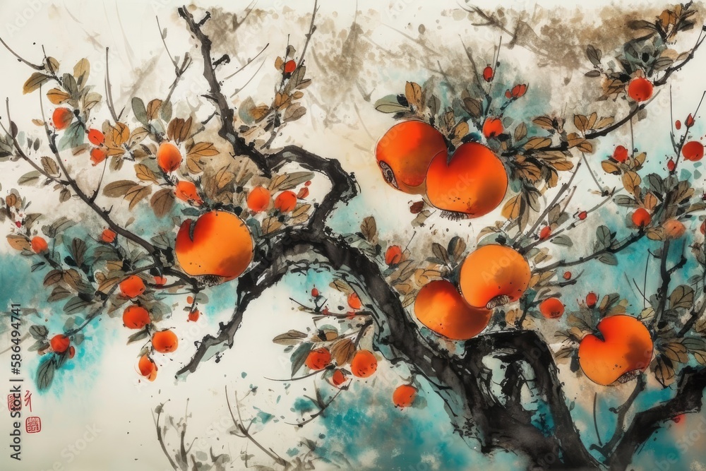 fruit-bearing tree with oranges. Generative AI