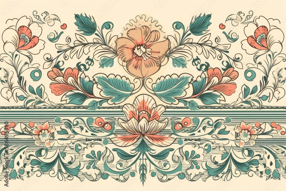 beautiful floral border with colorful flowers. Generative AI