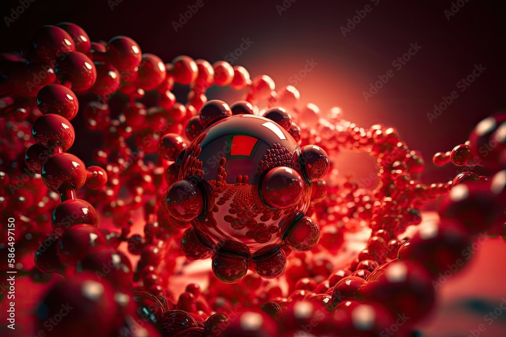 close-up of a red textured surface covered in spherical objects. Generative AI