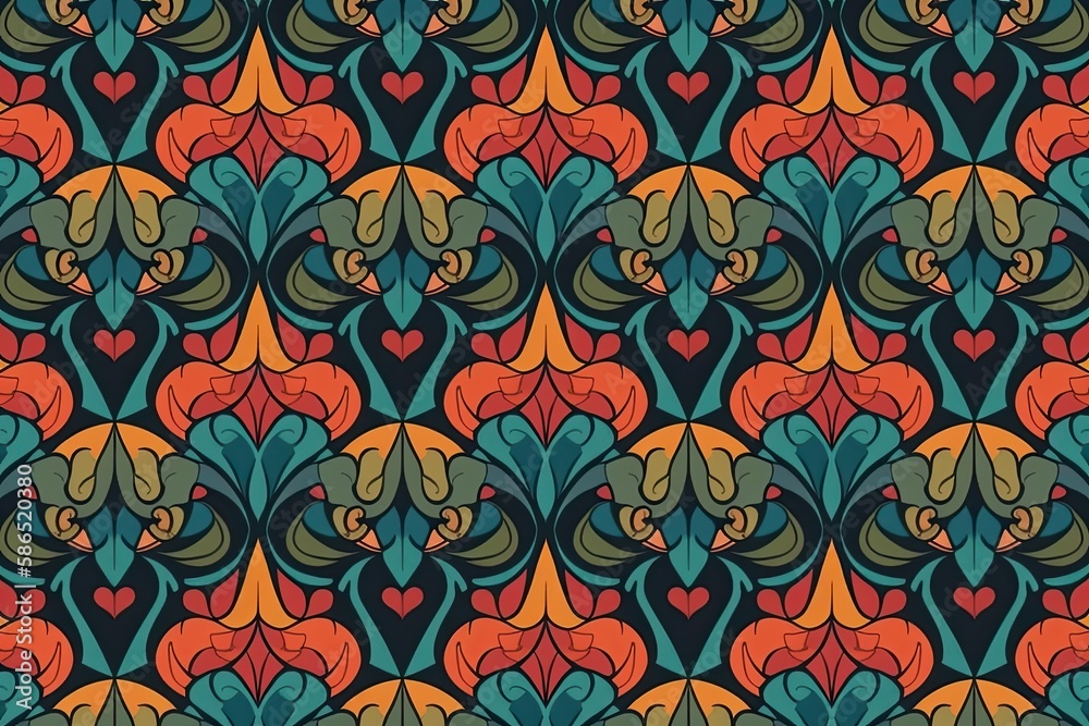 vibrant heart pattern on a dark background. Generative AI