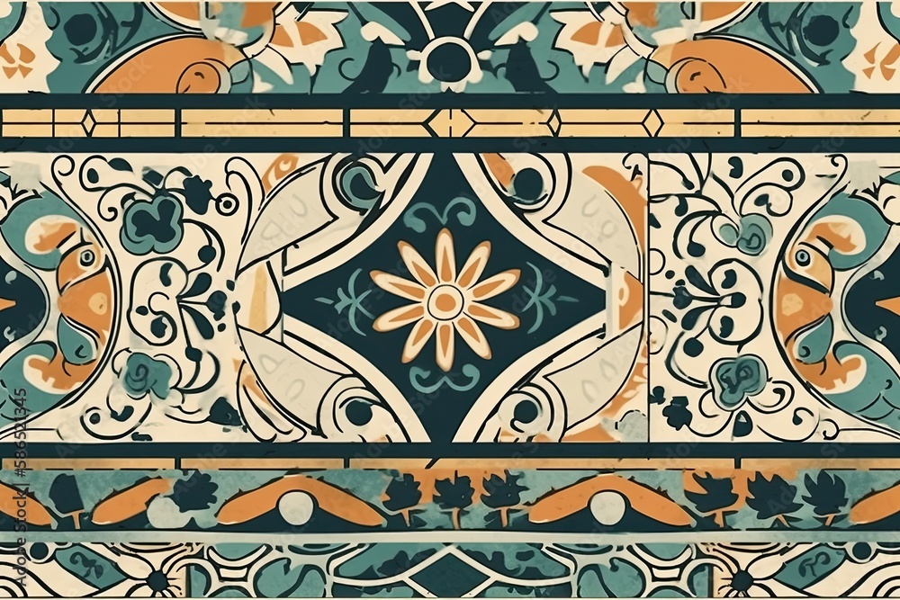 floral and leafy tile pattern for decoration. Generative AI