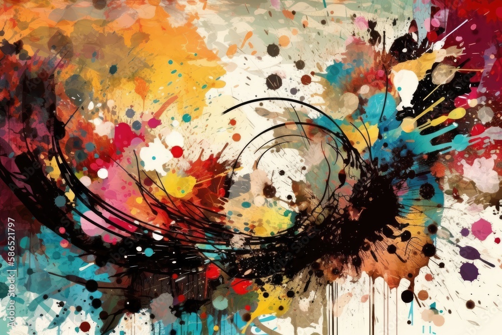 colorful abstract painting with splatters and drips. Generative AI