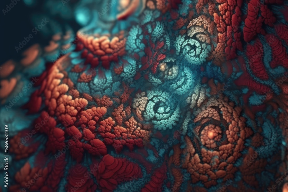 Close-Up View of a Red and Blue Laced Fabric. Generative AI