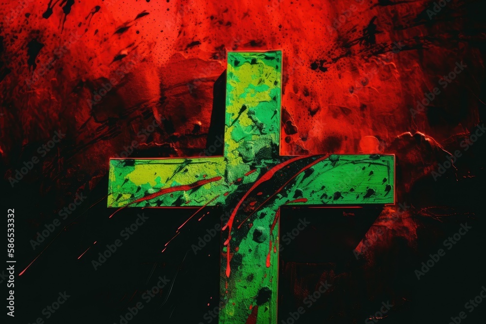 simple green cross on a bold red background. Generative AI