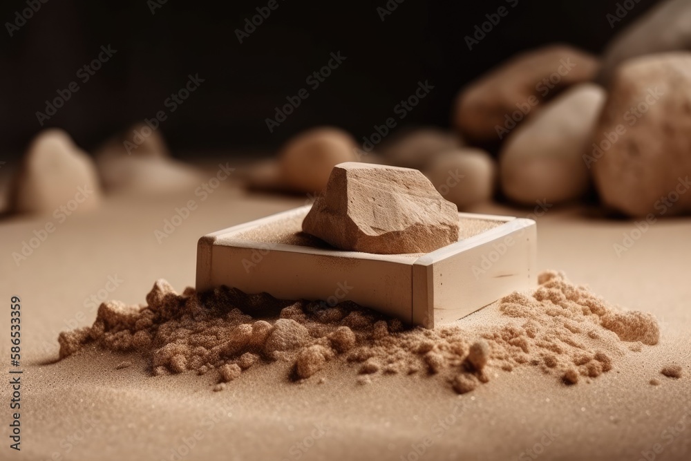 stack of stones on a sandy beach with ocean in background. Generative AI