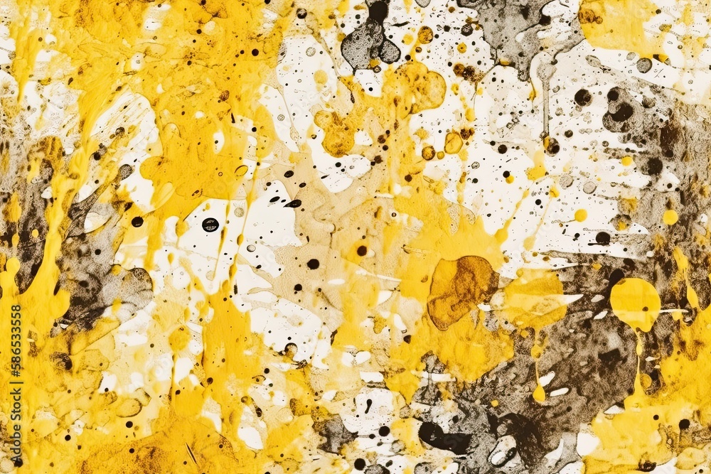 an abstract painting with bold yellow and black brushstrokes. Generative AI