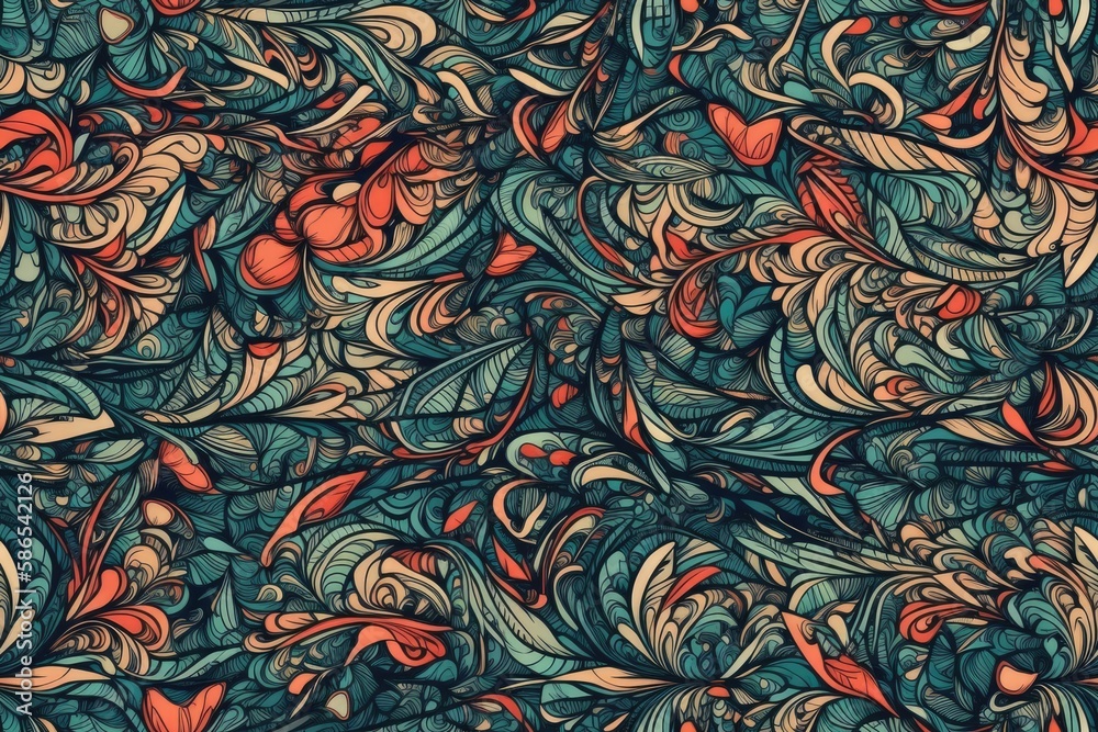 vibrant and intricate floral and foliage pattern. Generative AI