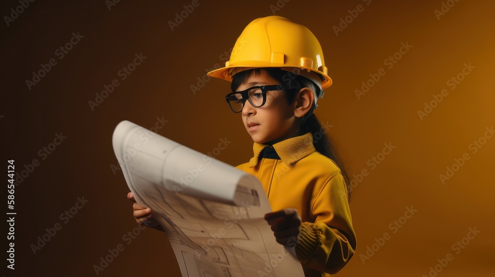 Cute engineer architect kid. Future career concept. ai generated.