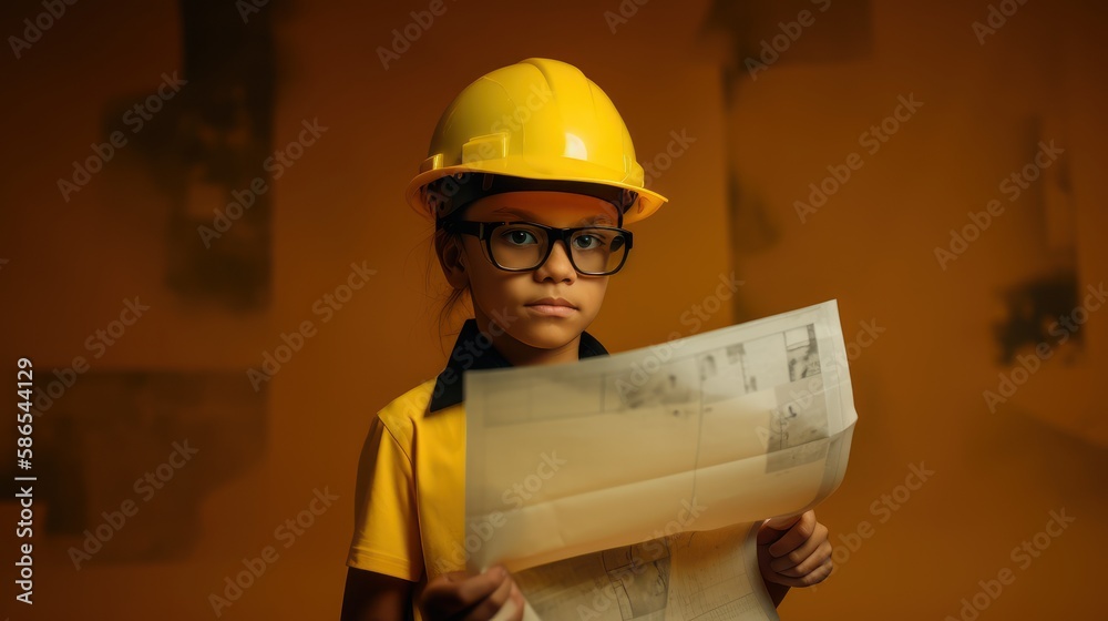 Cute engineer architect kid. Future career concept. ai generated.