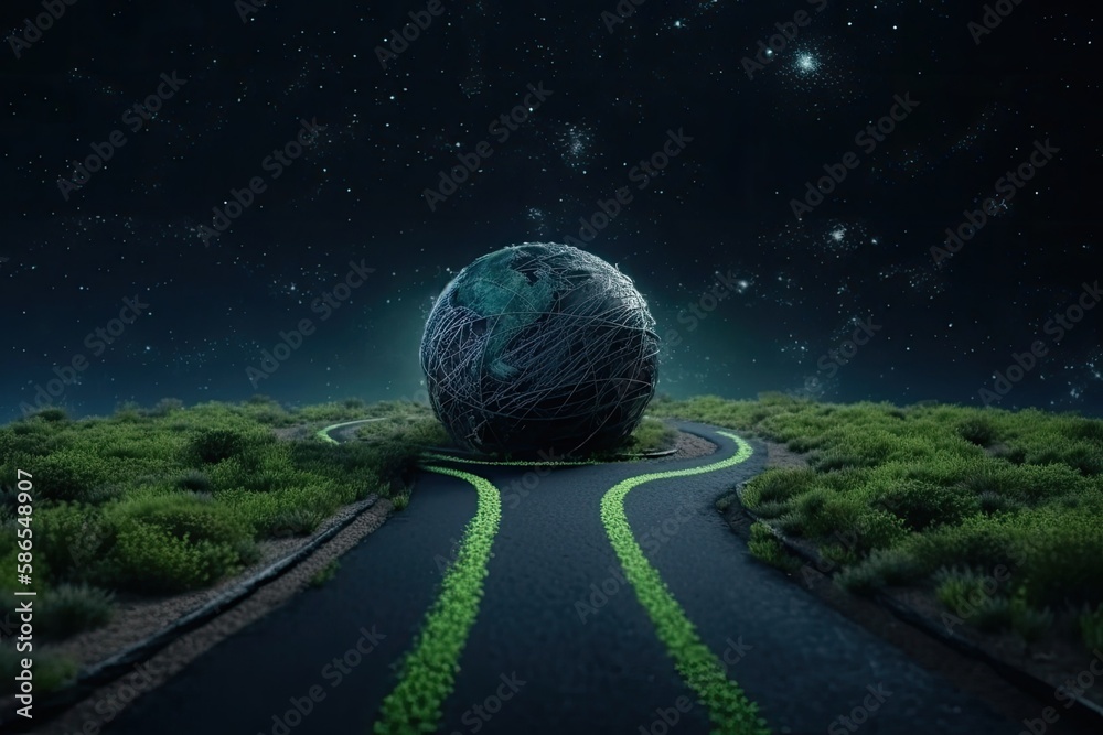 giant ball obstructing a road. Generative AI