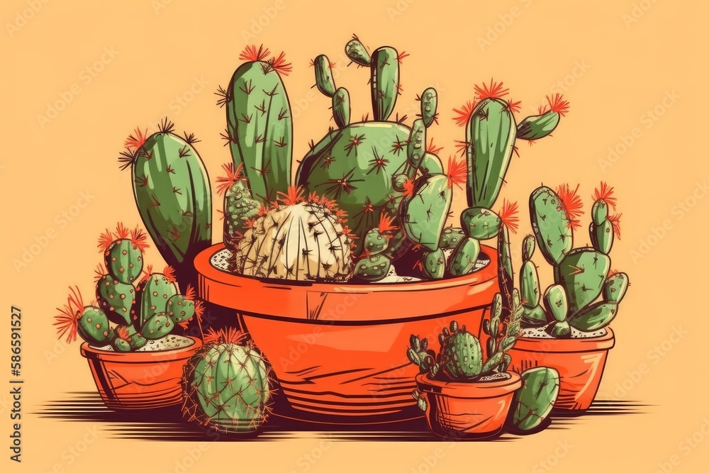 cactus plant in a decorative pot. Generative AI