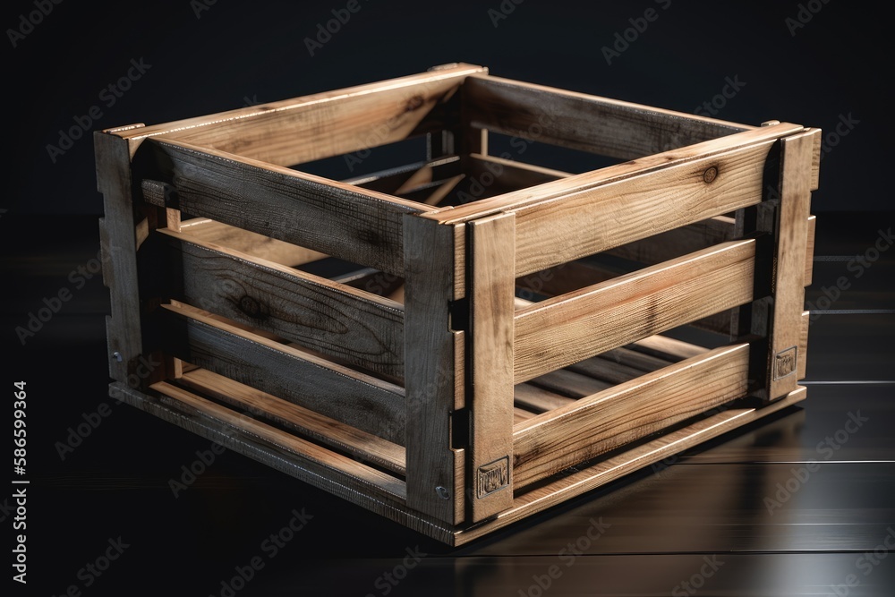 wooden crate on a wooden floor. Generative AI