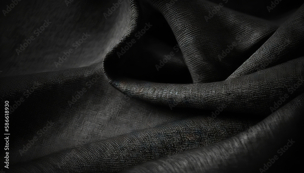 Dark grey fabric cloth texture for background, crumpled cotton. Generative AI