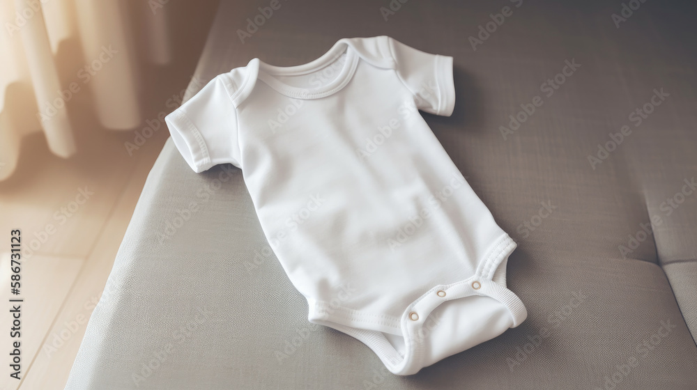 White baby sleeve bodysuit mockup. Illustration AI Generative.