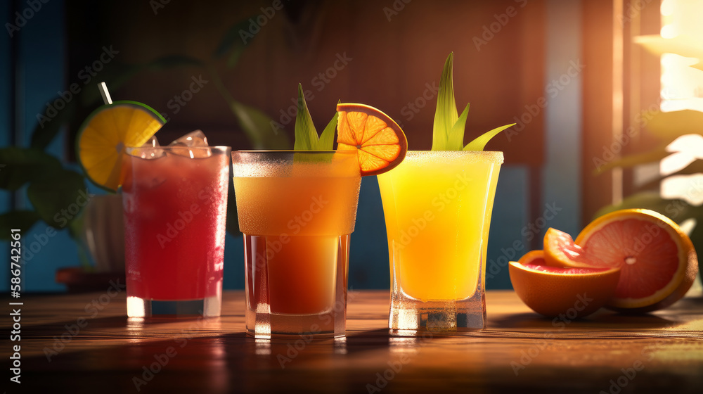 Fresh summer cocktail set. Illustration AI Generative