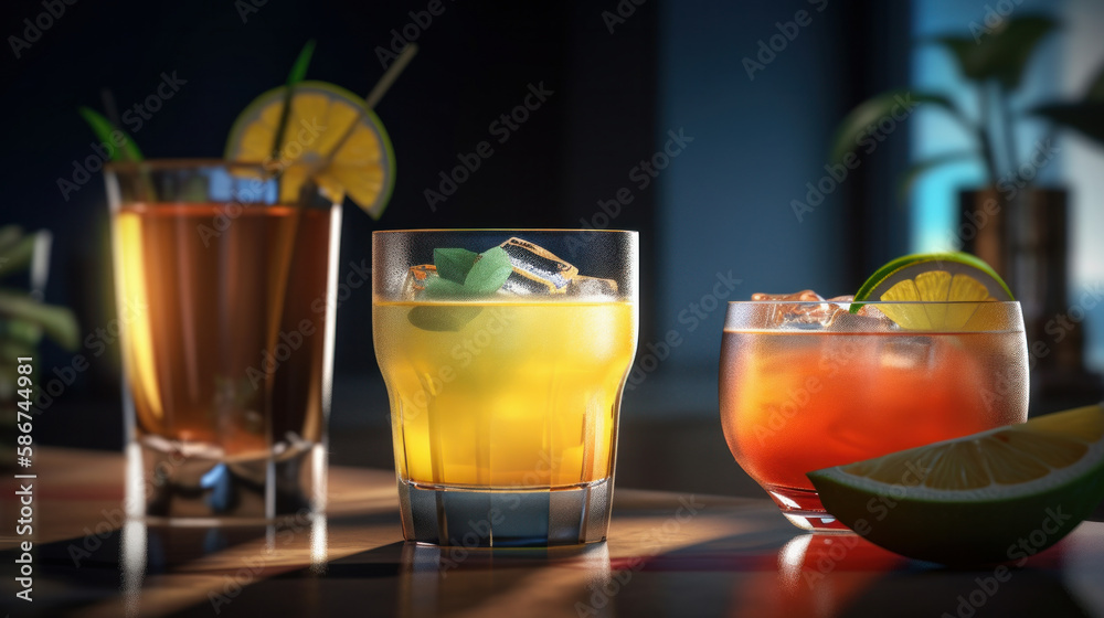 Fresh summer cocktail set. Illustration AI Generative