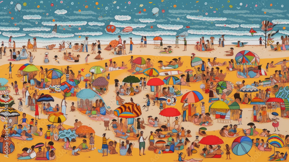 Peoples on the beach. Illustration AI Generative.