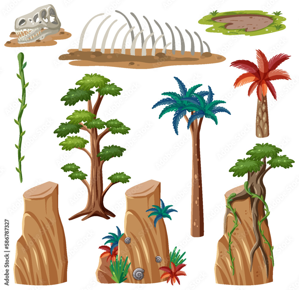 Prehistoric Tree and Plant Vector Set