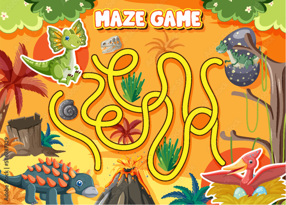 Maze Game In Dinosaur Theme