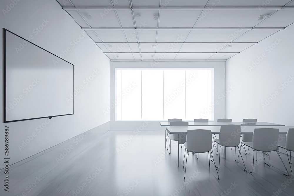 white screen in empty class room or seminar room. Generative AI