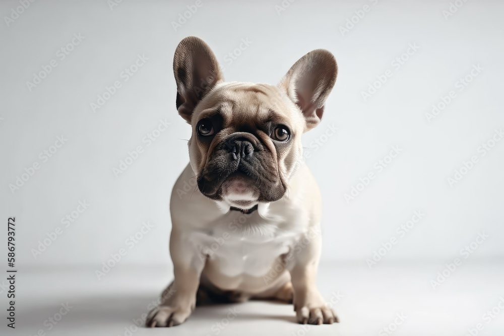 White backdrop with a French Bulldog dog. Generative AI