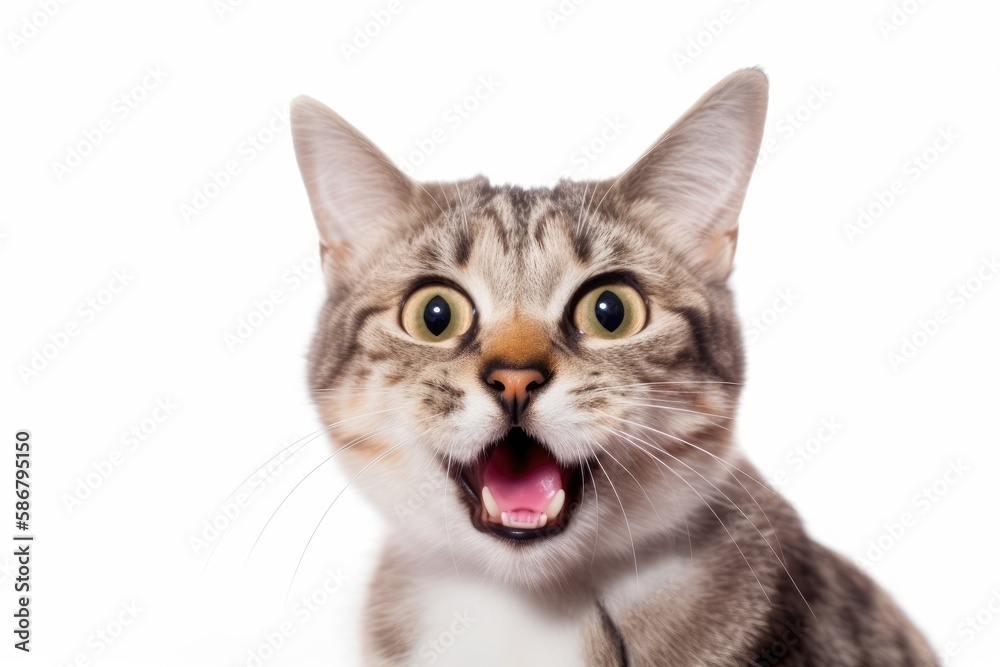 Isolated on a white background, a cat with a comical expression and its tongue out. Generative AI