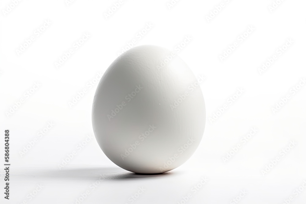 plain white egg resting on a minimalist white table. Generative AI