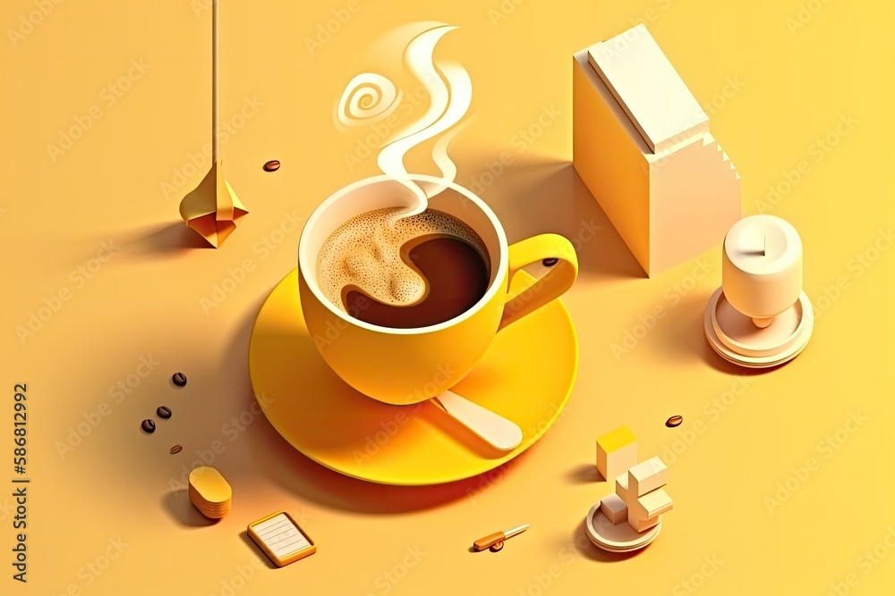 steaming cup of coffee resting on a delicate saucer. Generative AI