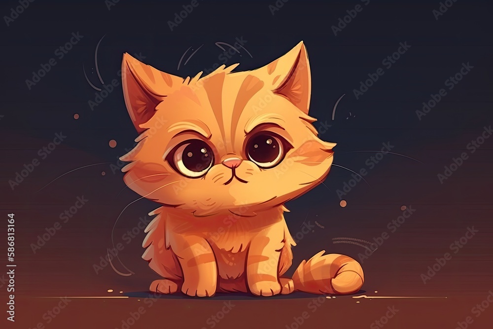 cute orange kitten sitting on a wooden floor. Generative AI