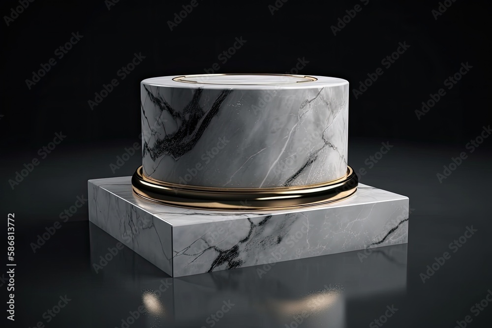 White Marble Pedestal with a Golden Ring on Top. Generative AI