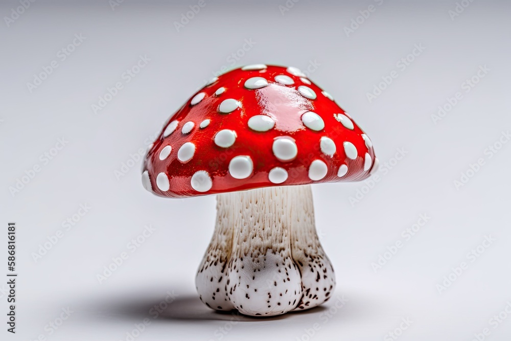 close-up view of a mushroom on a white background with intricate details. Generative AI